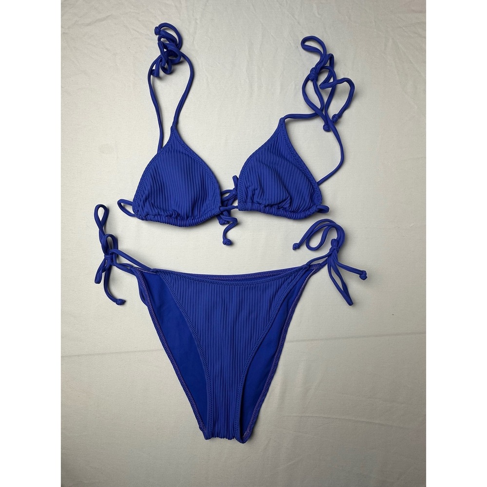 L.A. Hearts by Pacsun‎ Blue Ribbed Tie Bikini Set Swimsuit Women's Small